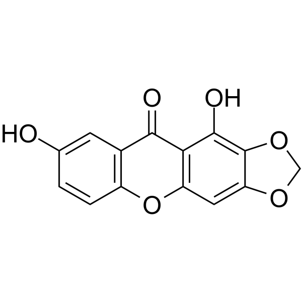 1,7-Dihydroxy-2,3-methylenedioxyxanthone Chemical Structure 1,7-Dihydroxy-2,3-methylenedioxyxanthone(Synonyms: 1,7-二羟基-2,3-亚甲二氧基呫吨酮)