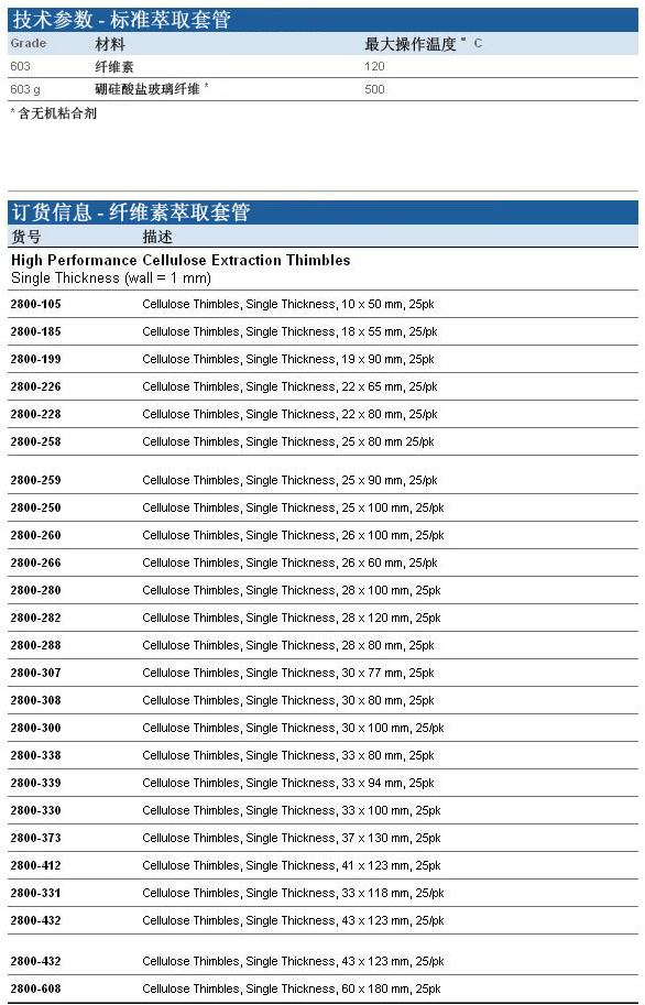 2800-266-沃特曼代理whatman纤维素萃取套管