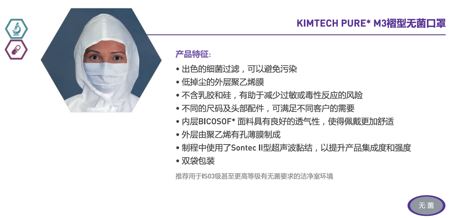 金佰利 Kimtech Pure M3褶型无菌洁净室口罩